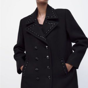 Zara WOOL BLEND STUDDED COAT